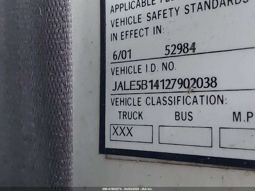 2002 Isuzu Nqr VIN: JALE5B14127902038 Lot: 41903274