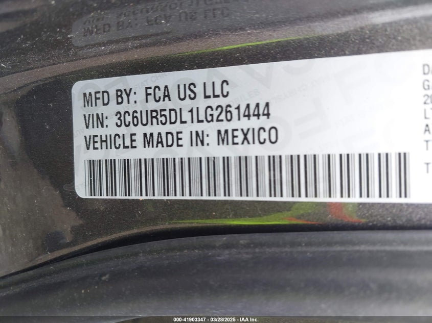 2020 RAM 2500 VIN: 3C6UR5DL1LG261444