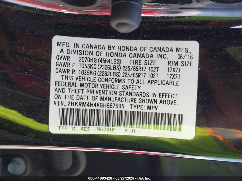 2016 HONDA CR-V SE - 2HKRM4H48GH667695