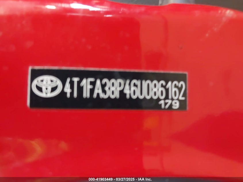 2006 TOYOTA CAMRY SOLARA VIN: 4T1FA38P46U086162