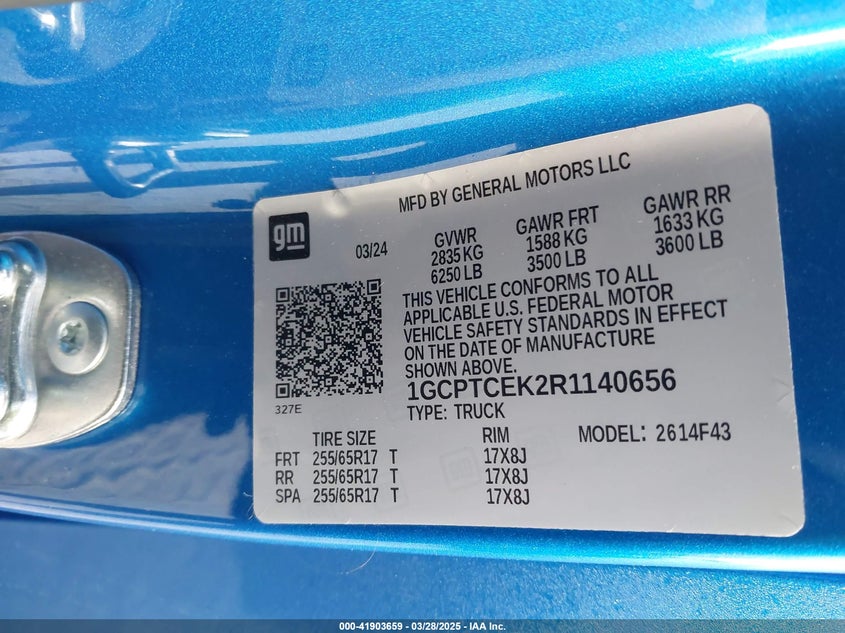 2024 CHEVROLET COLORADO 2.7L I-4 DI, DOHC, V(VIN: 1GCPTCEK2R1140656