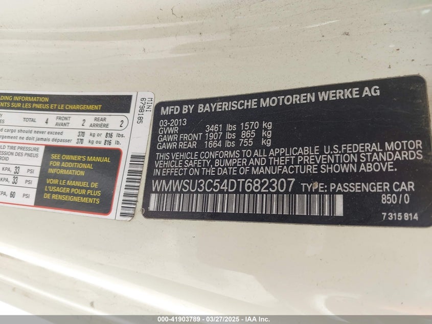 2013 MINI HARDTOP COOPER - WMWSU3C54DT682307