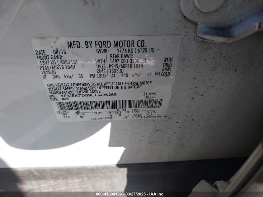 2014 FORD EXPLORER XLT - 1FM5K7D89EGA36269