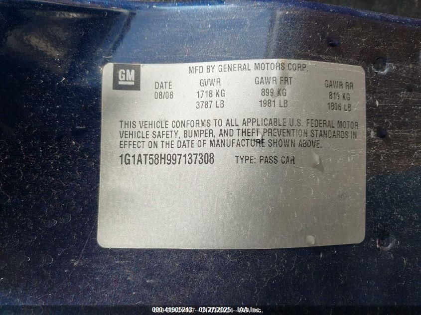 2009 Chevrolet Cobalt Lt VIN: 1G1AT58H997137308 Lot: 41905213