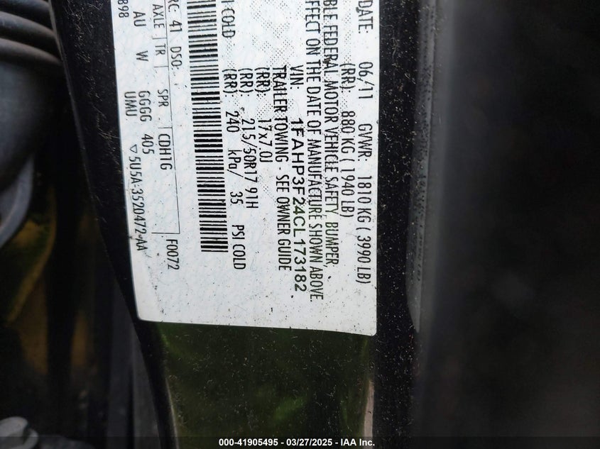 2012 FORD FOCUS VIN: 1FAHP3F24CL173182