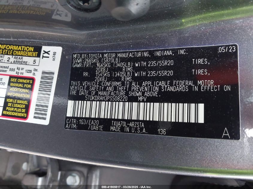 2023 Toyota Highlander - 5TDKDRAH3PS508220