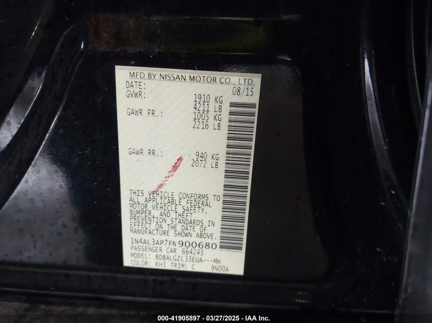 2015 NISSAN ALTIMA 2.5 S - 1N4AL3AP7FN900680