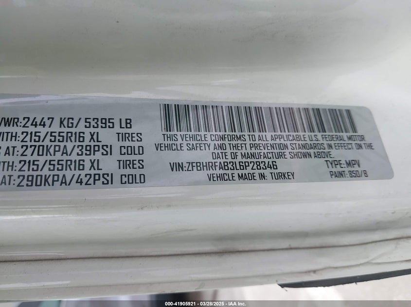 2020 RAM PROMASTER CITY TRADESMAN - ZFBHRFAB3L6P28346