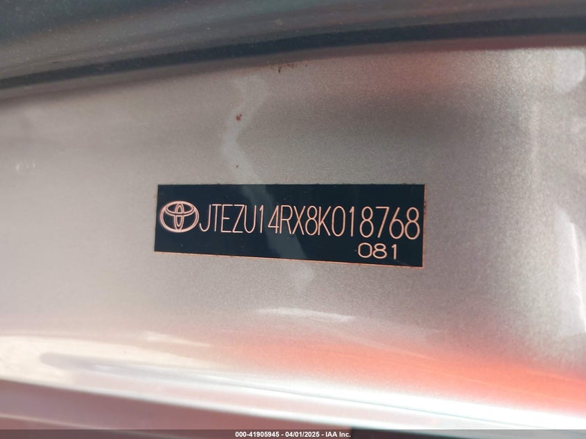 2008 TOYOTA 4RUNNER VIN: JTEZU14RX8K018768