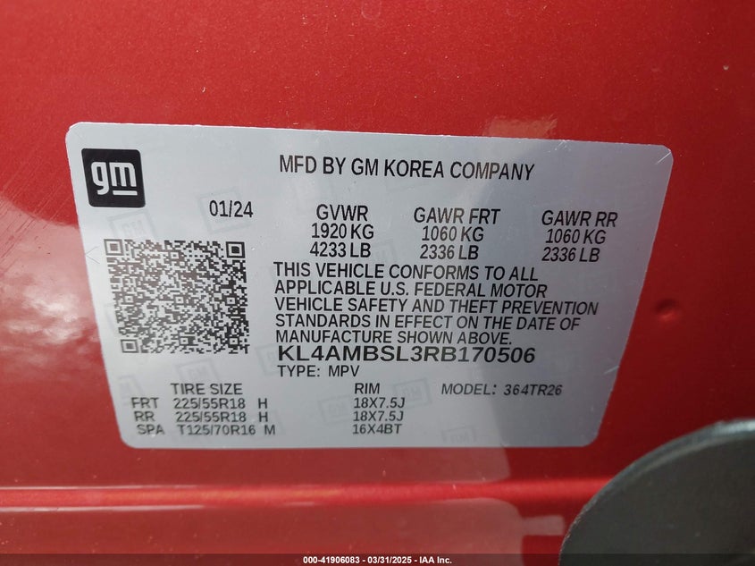 2024 BUICK ENCORE GX(VIN: KL4AMBSL3RB170506