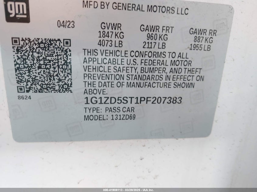 2023 CHEVROLET MALIBU VIN: 1G1ZD5ST1PF207383