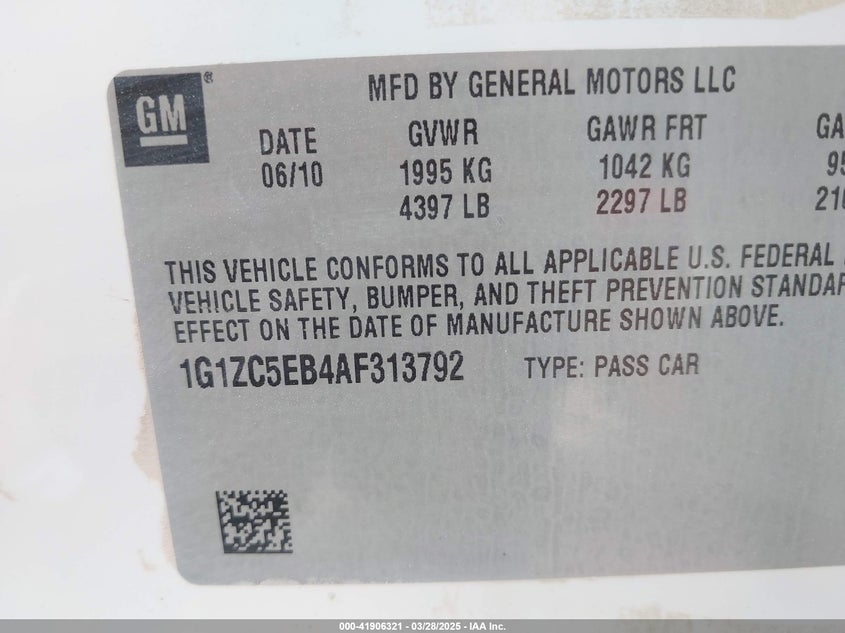 2010 CHEVROLET MALIBU VIN: 1G1ZC5EB4AF313792