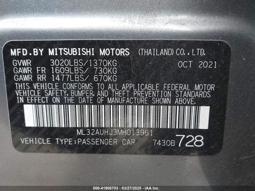 2021 MITSUBISHI MIRAGE CARBONITE EDITION/ES/LE - ML32AUHJ3MH013961