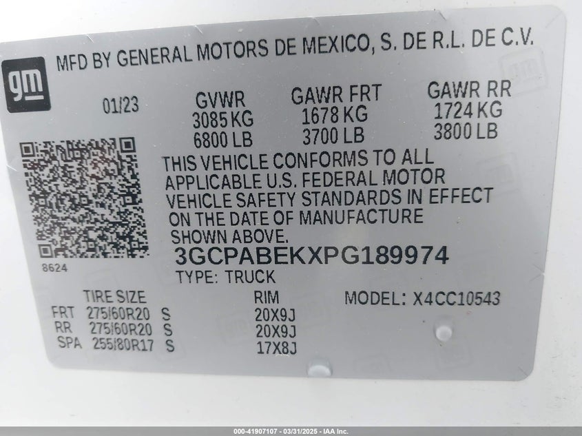 2023 CHEVROLET SILVERADO VIN: 3GCPABEKXPG189974