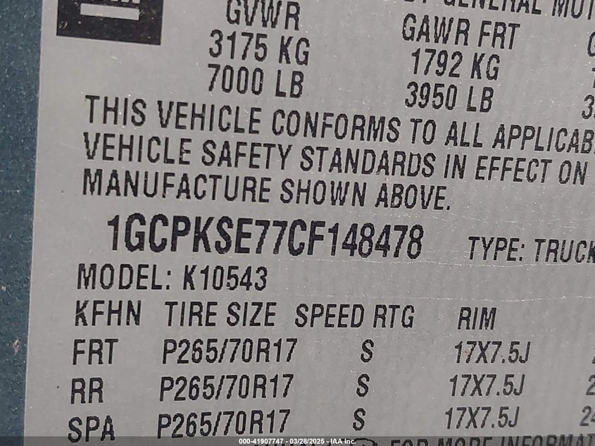2012 CHEVROLET SILVERADO 1500 VIN: 1GCPKSE77CF148478