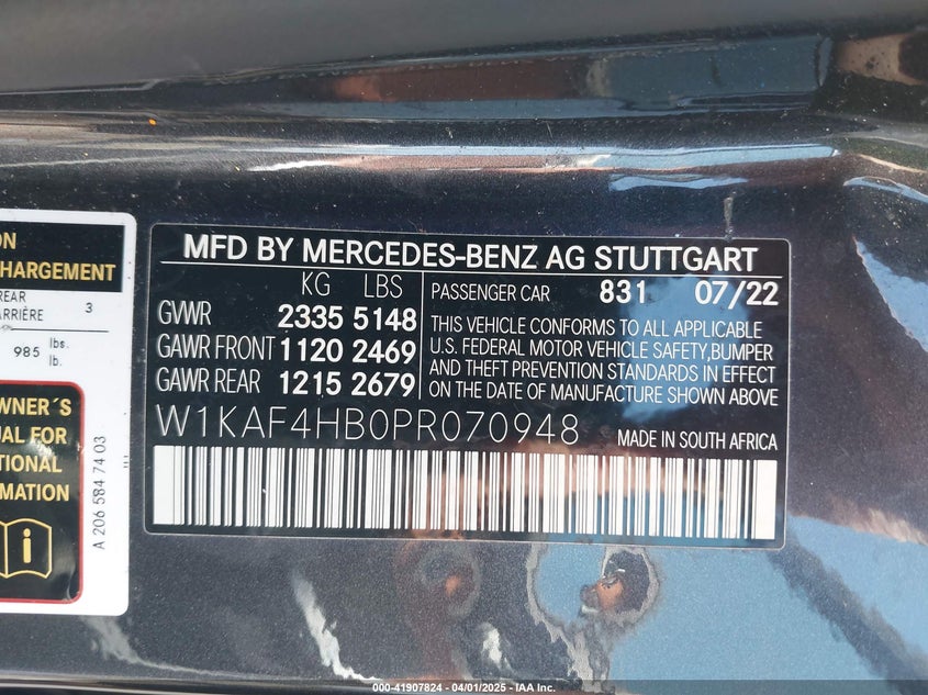 2023 MERCEDES-BENZ C 300 VIN: W1KAF4HB0PR070948