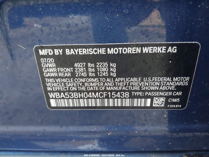 2021 BMW 530I - WBA53BH04MCF15438