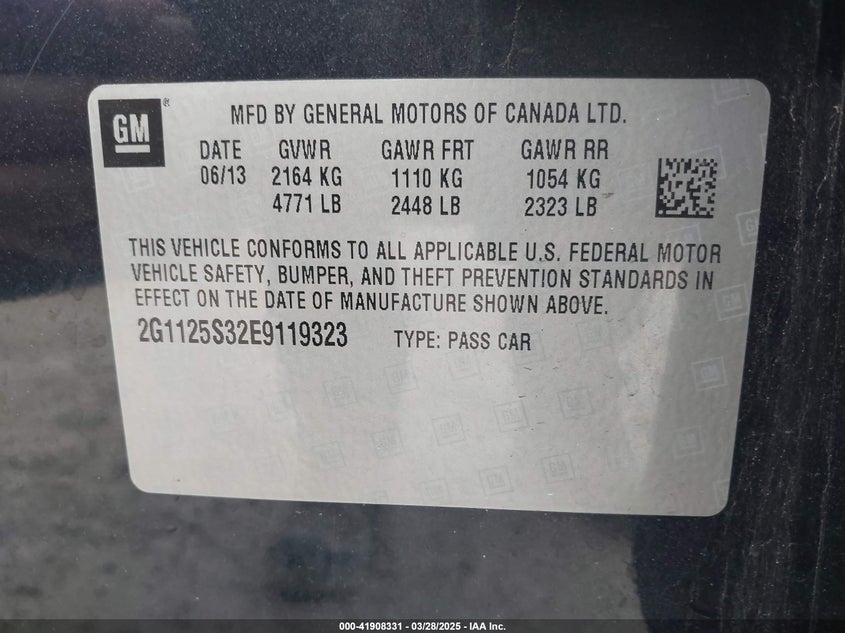 2014 CHEVROLET IMPALA VIN: 2G1125S32E9119323