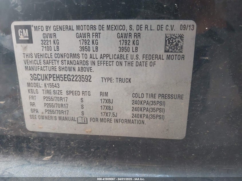 2014 CHEVROLET SILVERADO VIN: 3GCUKPEH5EG223592