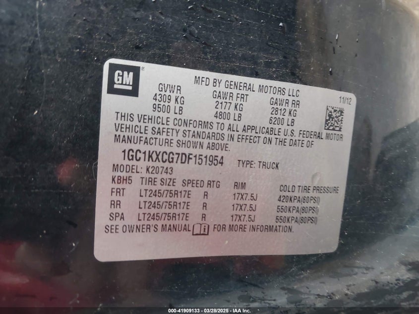 2013 CHEVROLET SILVERADO VIN: 1GC1KXCG7DF151954