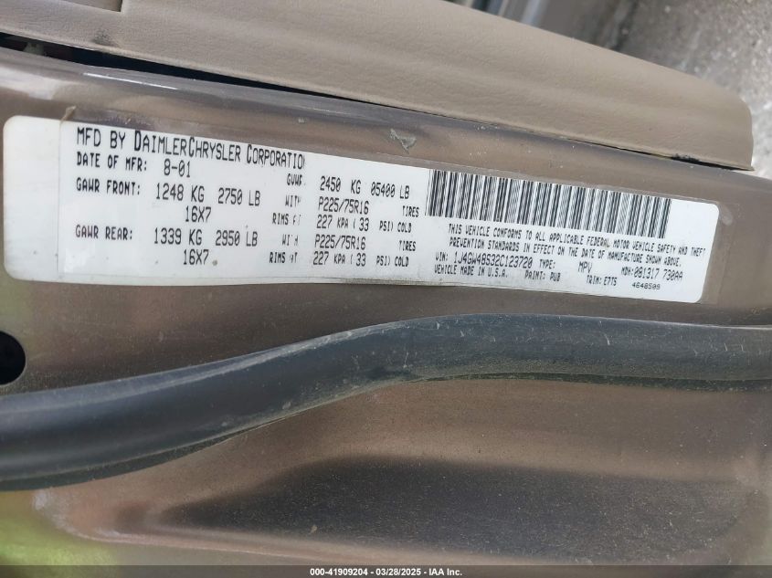 2002 Jeep Grand Cherokee Laredo VIN: 1J4GW48S32C123720 Lot: 41909204