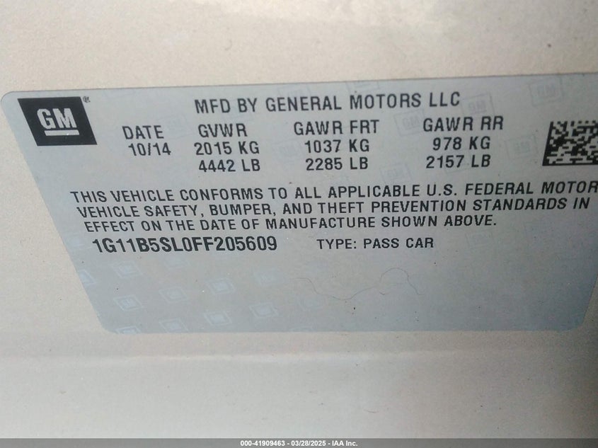 2015 CHEVROLET MALIBU LS - 1G11B5SL0FF205609