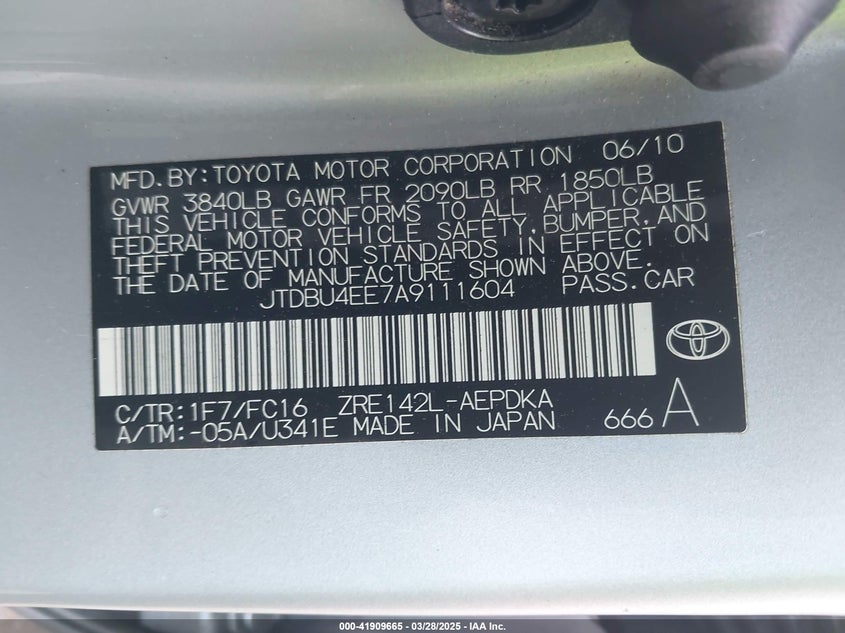 2010 TOYOTA COROLLA VIN: JTDBU4EE7A9111604