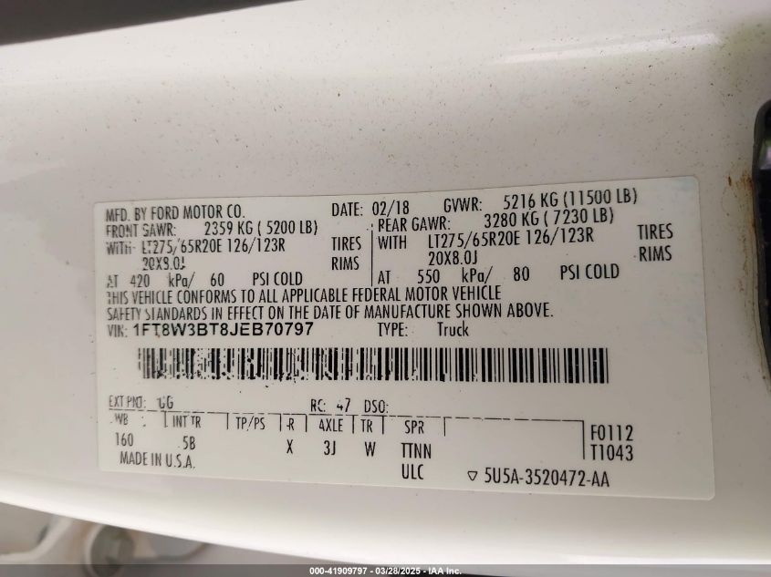 2018 Ford F-350 - 1FT8W3BT8JEB70797