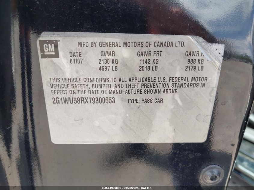 2007 Chevrolet Impala Ltz VIN: 2G1WU58RX79300653 Lot: 41909866