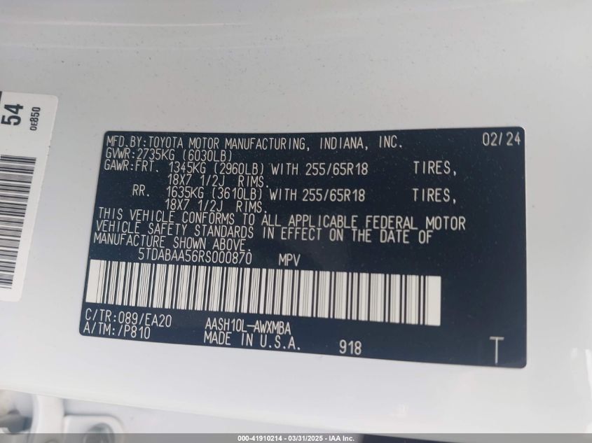 2024 Toyota Highlander - 5TDABAA56RS000870
