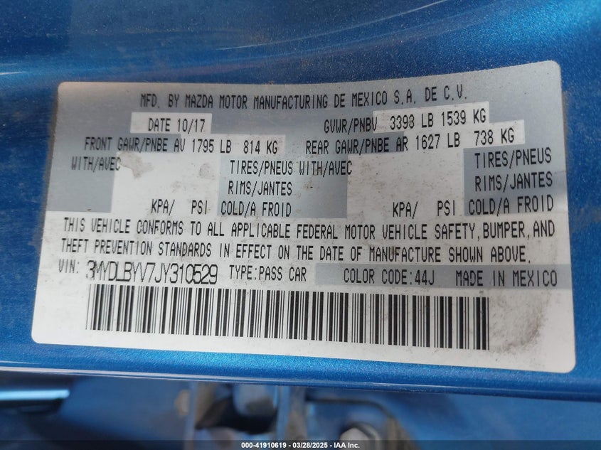 VIN 3MYDLBYV7JY310529 2018 TOYOTA YARIS IA