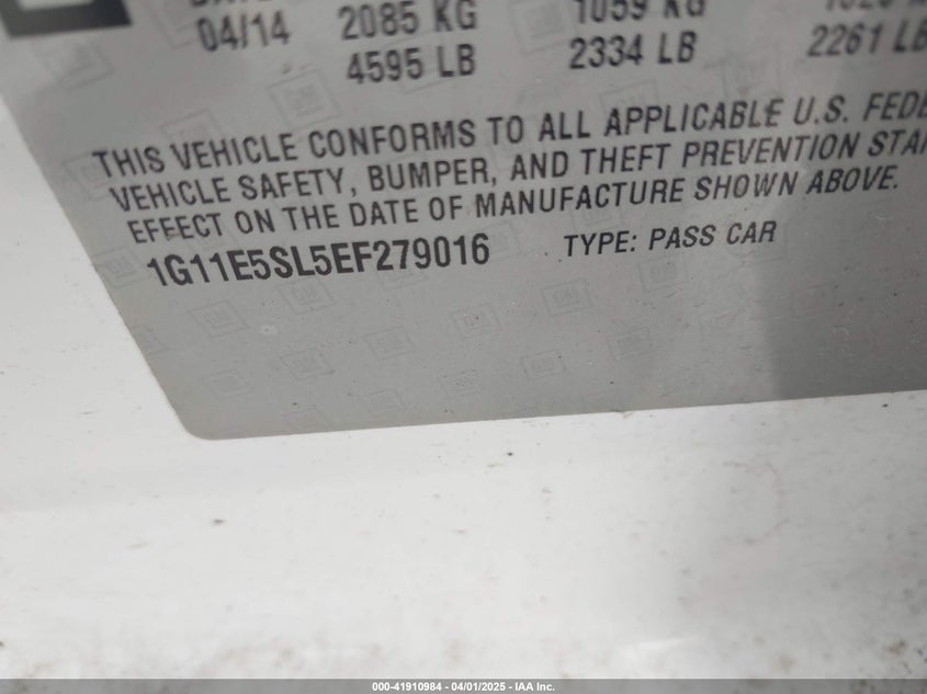 2014 CHEVROLET MALIBU VIN: 1G11E5SL5EF279016