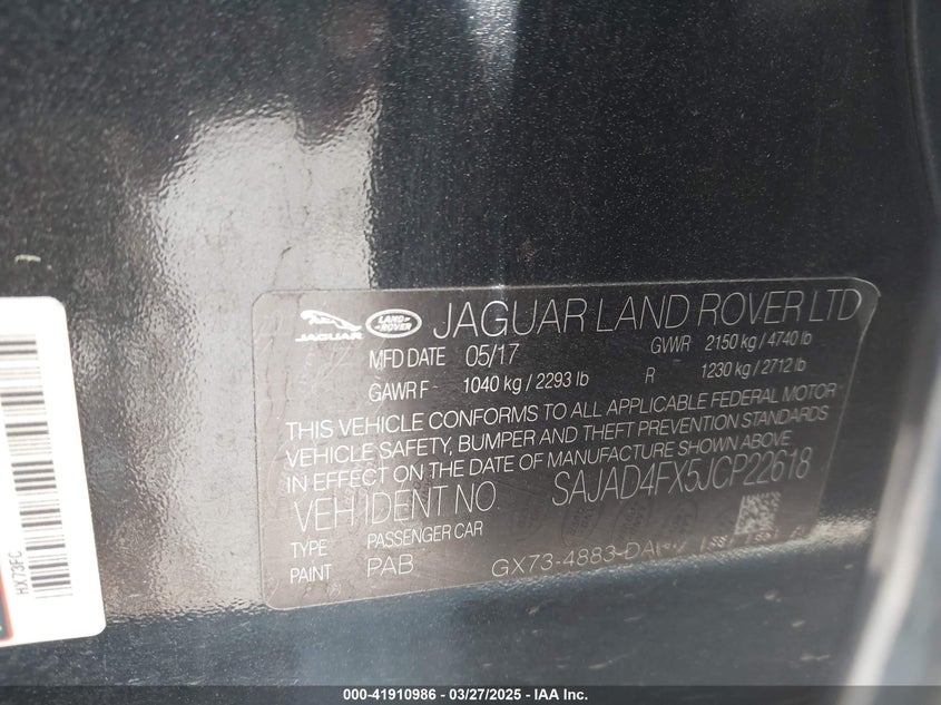 VIN SAJAD4FX5JCP22618 2018 JAGUAR XE 25T PREMIUM