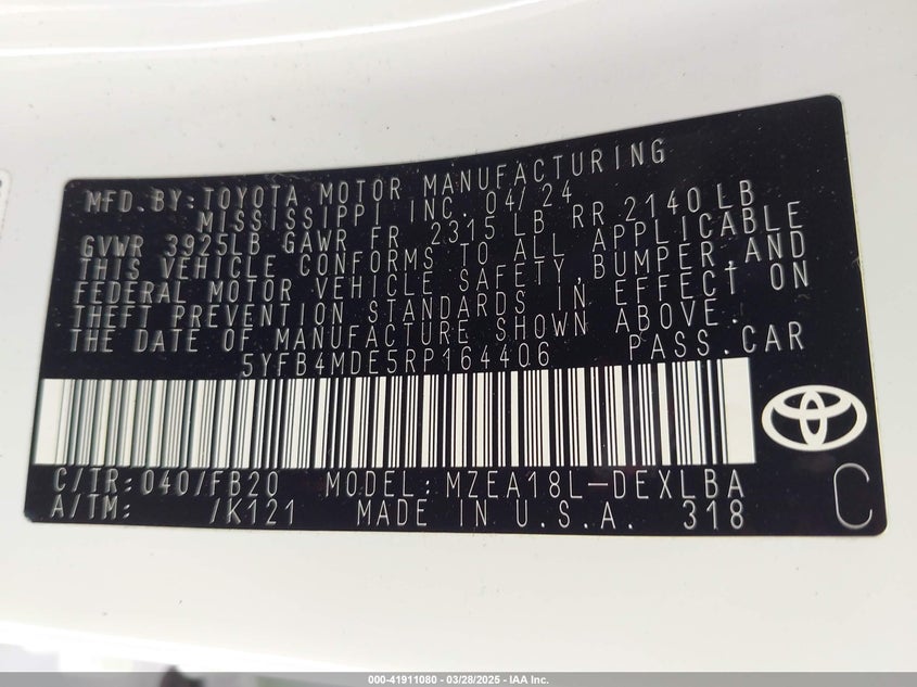 2024 TOYOTA COROLLA LE - 5YFB4MDE5RP164406