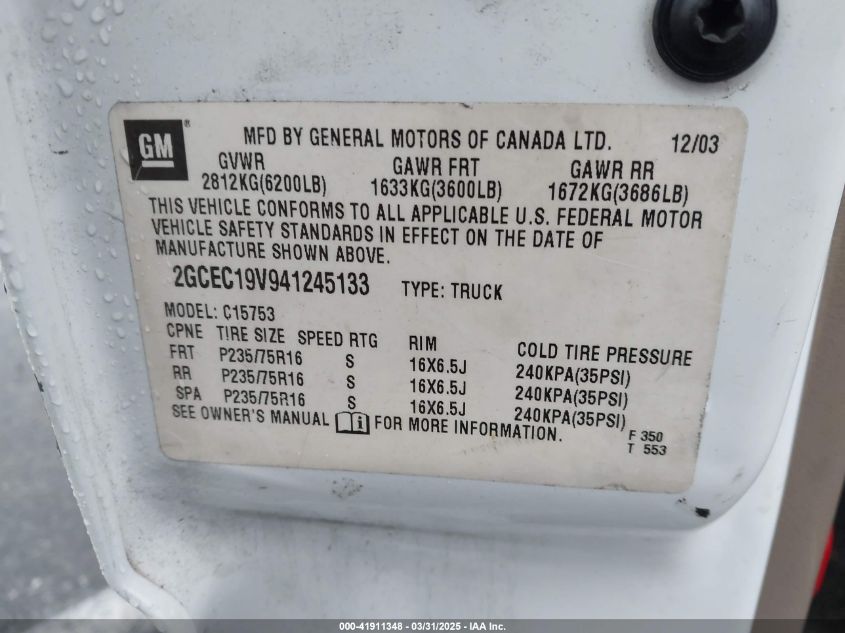 2003 Chevrolet Avalanche 1500 VIN: 3GNEC13TX3G256016 Lot: 41911348