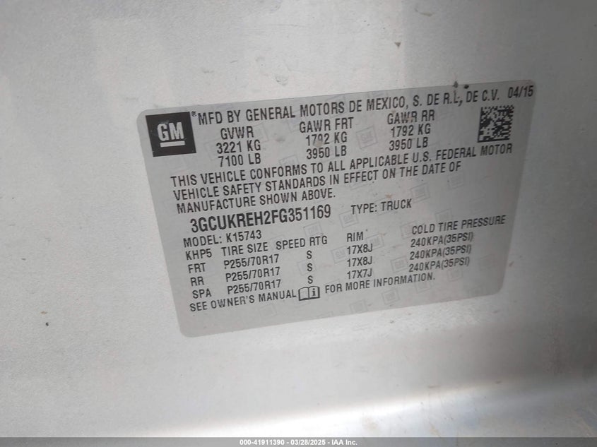 2015 CHEVROLET SILVERADO 1500 1LT - 3GCUKREH2FG351169