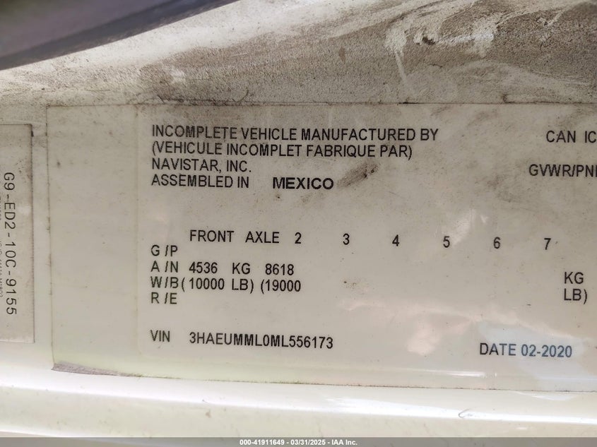 2021 International Mv VIN: 3HAEUMMLOML556173 Lot: 41911649