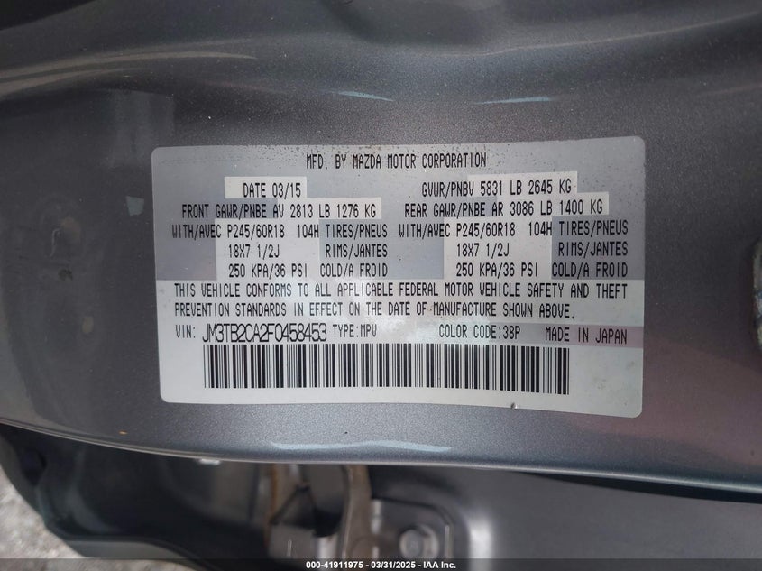 2015 MAZDA CX-9 TOURING - JM3TB2CA2F0458453