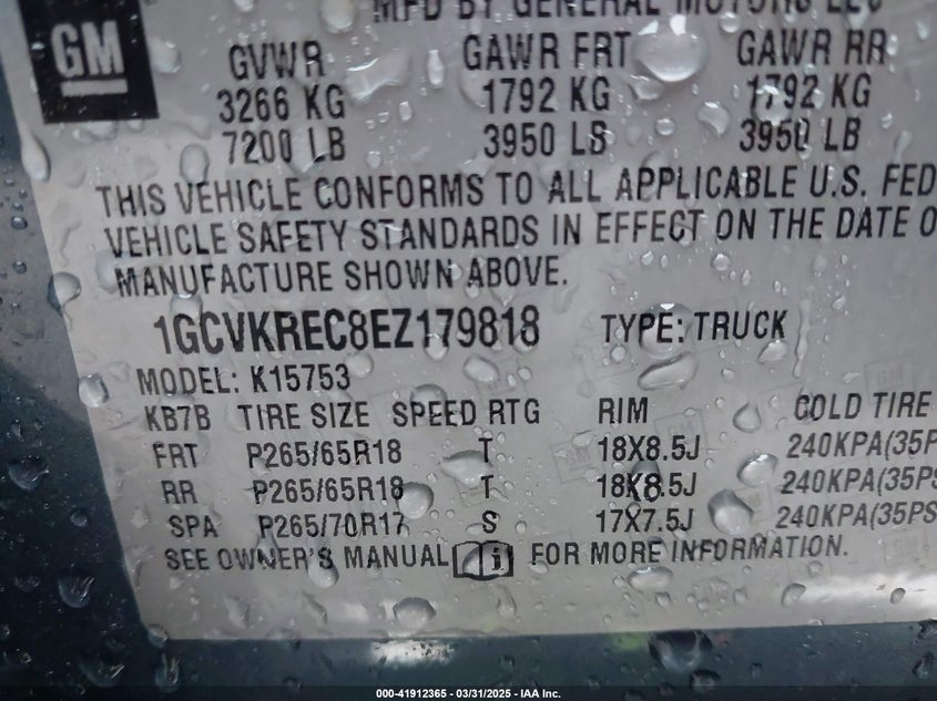 2014 CHEVROLET SILVERADO VIN: 1GCVKREC8EZ179818