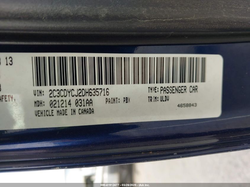 2013 Dodge Challenger Srt8 VIN: 2C3CDYCJ2DH635716 Lot: 41912477