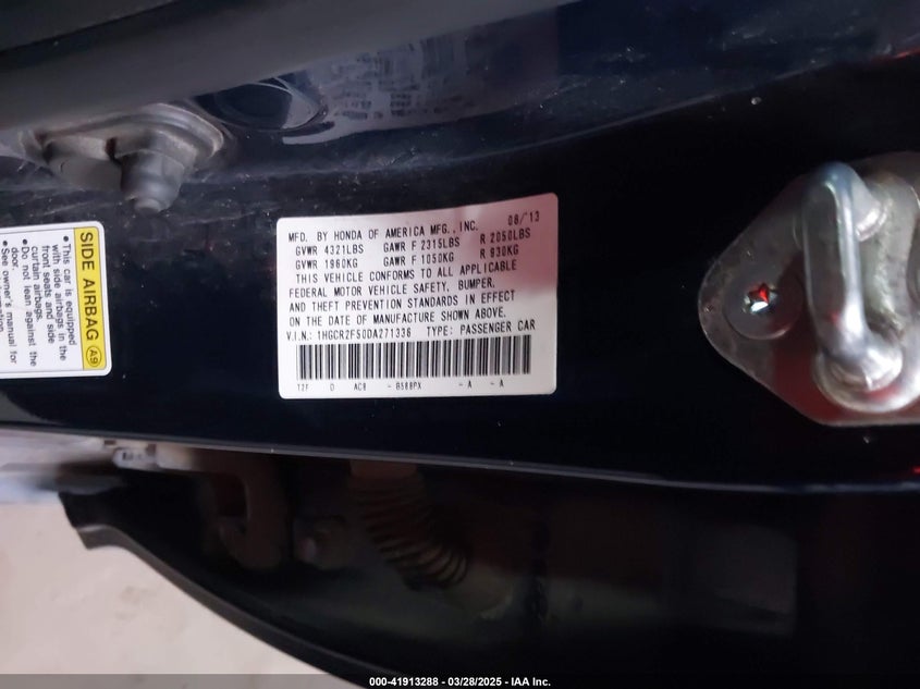 2013 HONDA ACCORD VIN: 1HGCR2F50DA271336