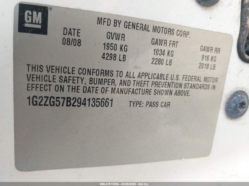 2009 Pontiac G6 VIN: 1G2ZG57B294135661 Lot: 41913394