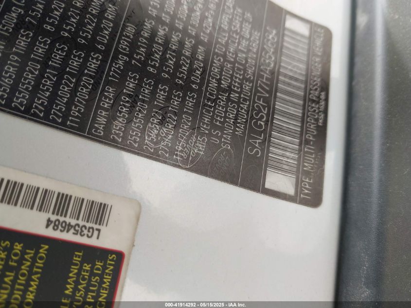 2017 Land Rover Range Rover 3.0L V6 Supercharged Hse VIN: SALGS2FV7HA354684 Lot: 41914292