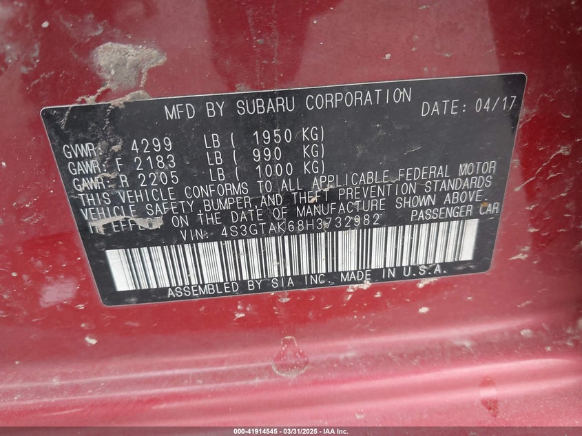 2017 SUBARU IMPREZA 2.0I SPORT - 4S3GTAK68H3732982