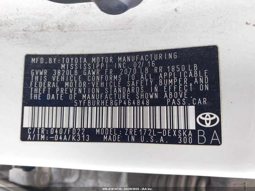 2016 TOYOTA COROLLA S PLUS - 5YFBURHE8GP464848