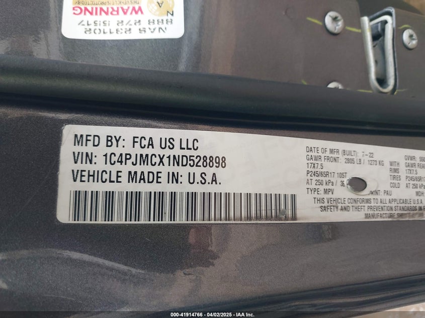 2022 JEEP CHEROKEE VIN: 1C4PJMCX1ND528898