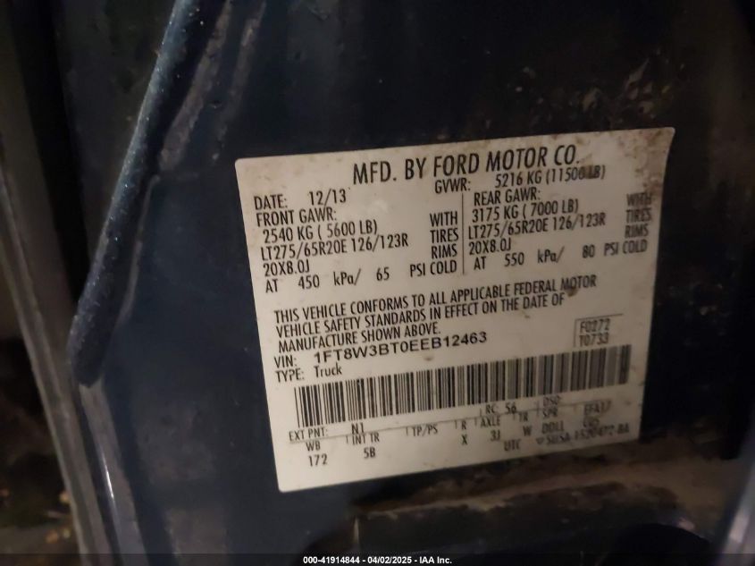 2014 Ford F-350 Lariat VIN: 1FT8W3BT0EEB12463 Lot: 41914844