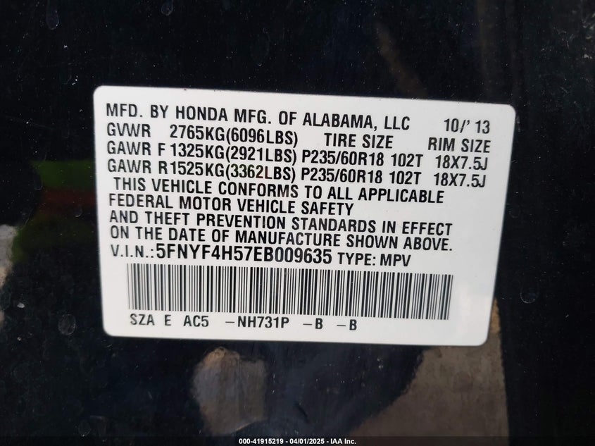 2014 HONDA PILOT EX-L - 5FNYF4H57EB009635