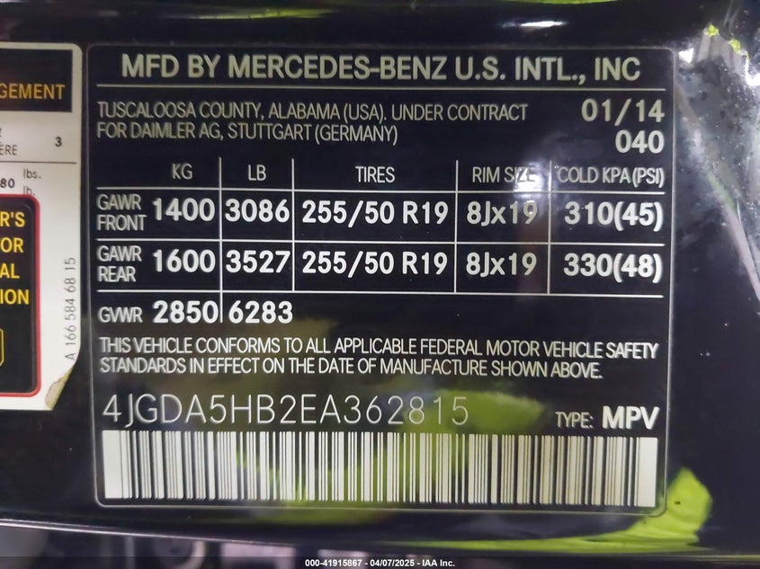 2014 MERCEDES-BENZ ML 350 4MATIC - 4JGDA5HB2EA362815