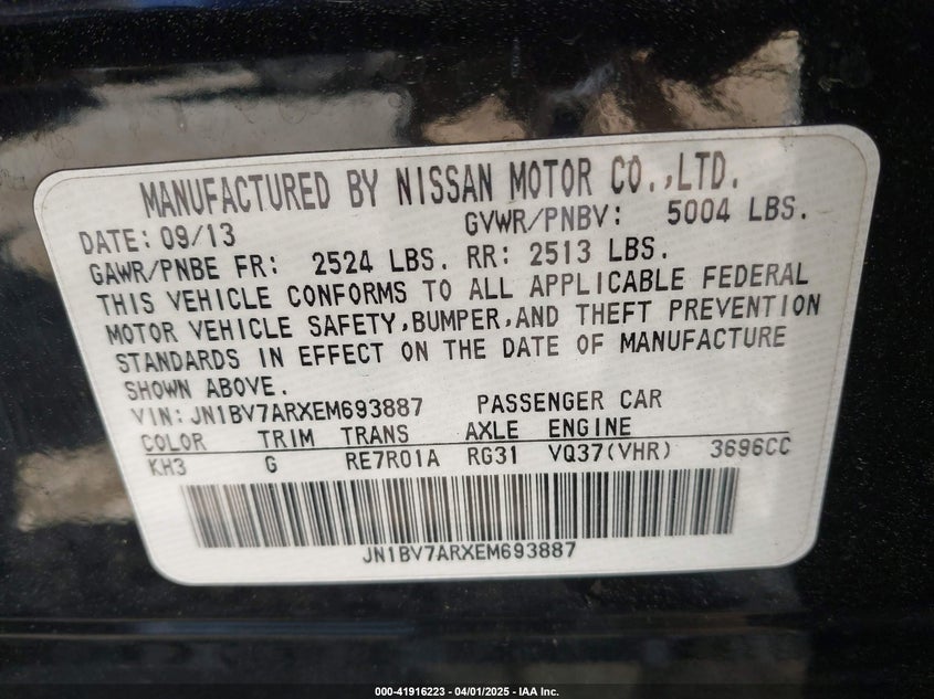 2014 INFINITI Q50 VIN: JN1BV7ARXEM693887